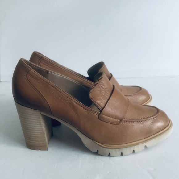 PAUL GREEN $429 Nina Tan Leather Block Heel Loafers Chunky Heel Shoes Size 7.5 - Picture 8 of 12